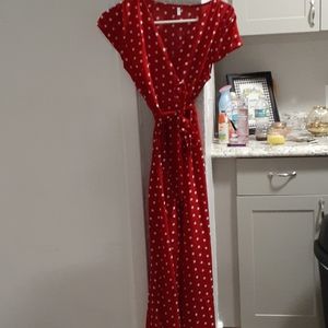 Polka dot high slit dress